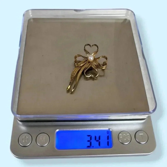 Vintage C Lou 12k GF Heart Clover Brooch - Picture 6 of 6